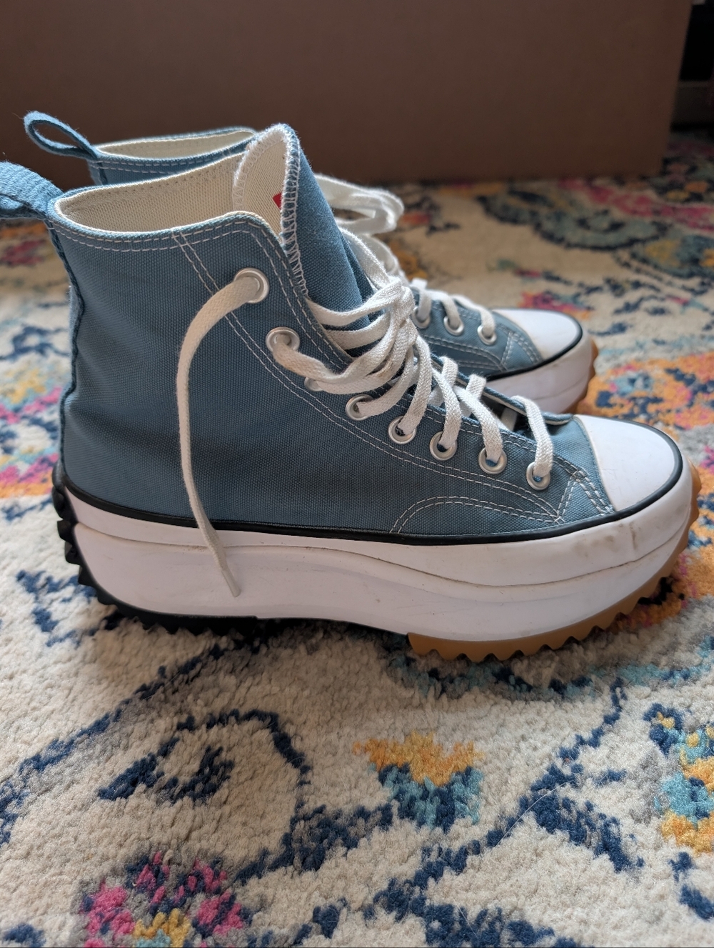 Converse High-Top Platform Sneakers in Blue and White